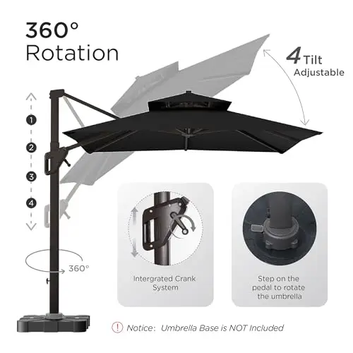 Large rectangular offset cantilever parasol with 360-degree rotation for pool garden terrace