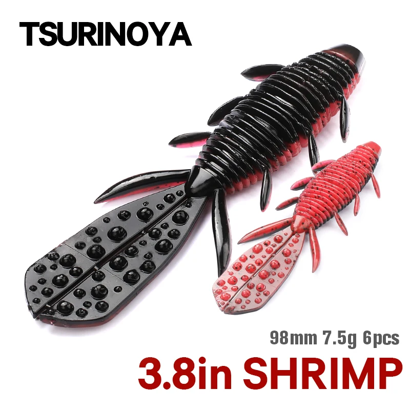 TSURINOYA Shrimp Soft Bait 98mm 7.5g Smell with Salt Silicone Artificial Fishing Lures Jig Wobblers Bass Carp Fishing Tackle