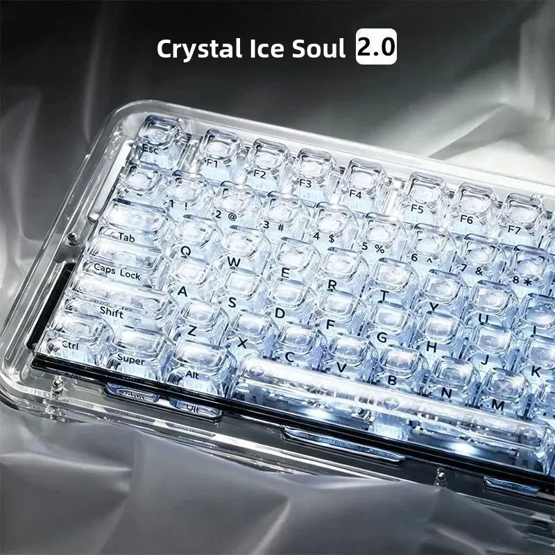 Ice Crystal 2.0 Shine-Through Keycaps Thickened PC Prism Light Refraction Keycaps for Wooting EV63 Yemo Mechanical Keyboards