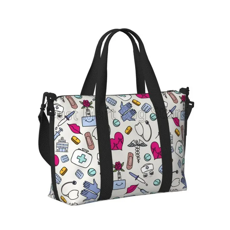 Bolsa de viaje con tema médico para enfermera, bolsas de mano para deporte, gimnasio, ligeras, impermeables, para fin de semana, bolsas de noche para mujer