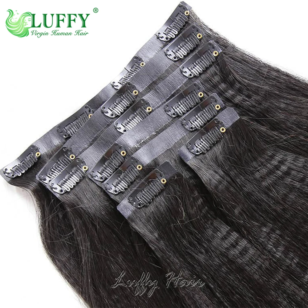 Light Yaki Straight Seamless Clip Ins Human Hair Extensions PU Clip In Yaki Hair Extensions Human Hair Weave Full Head 10-26Inch