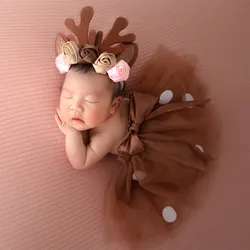 Ylsteed Newborn Girl Christmas Deer Outfit for Photo Shooting  Infant Photography TUTU Skirt with Flower Headband Picture Props