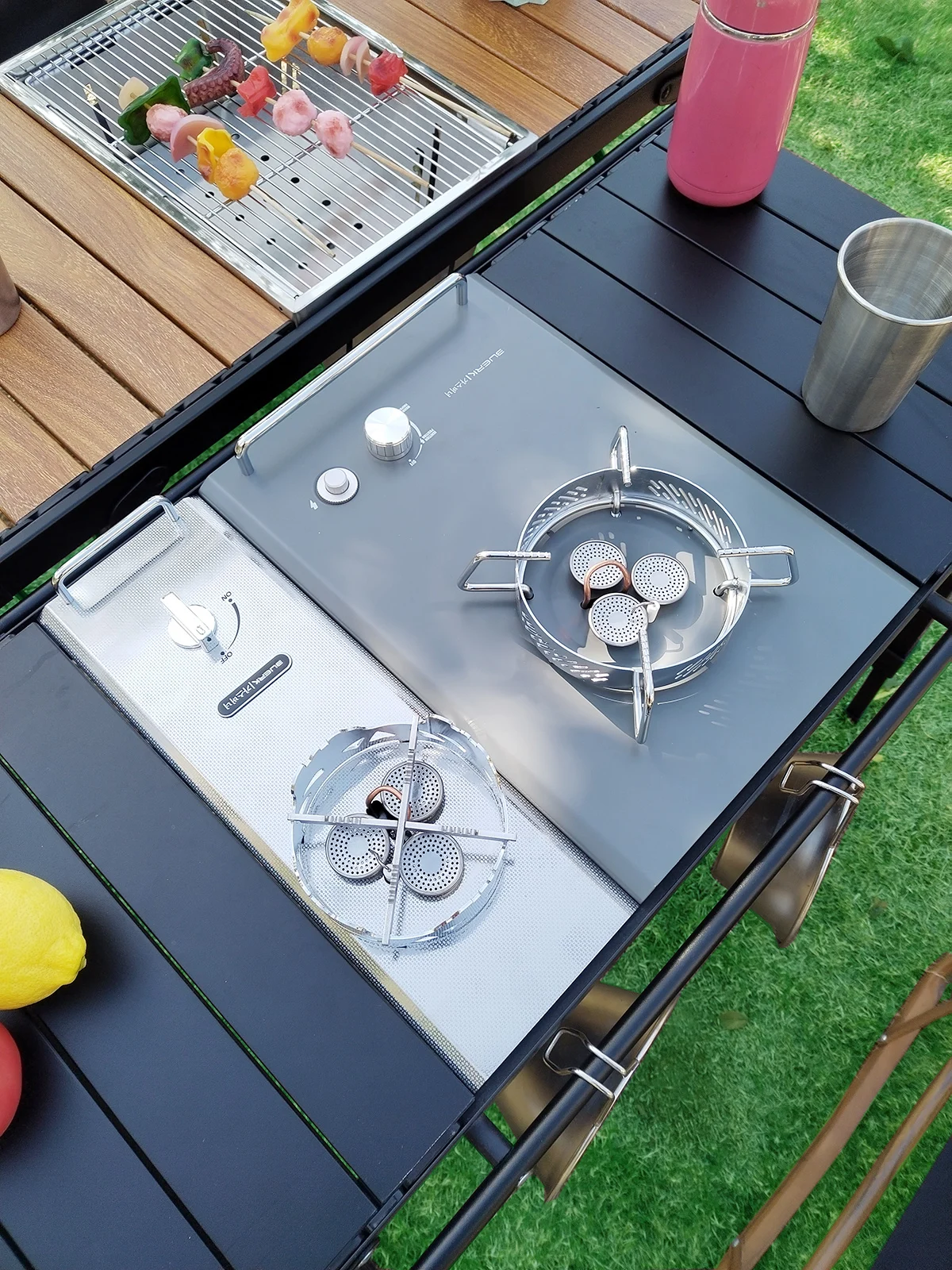 Lichtgewicht Camping Opvouwbare multifunctionele IGT-tafelrol Braziertafel verstelbare poot Desktopbrander bbq-tafel