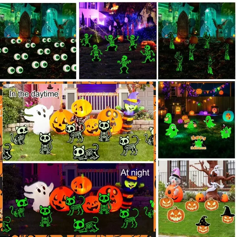 

Outdoor Decorations - Glow in The Dark Skeleton Silhouette Lawn Signs for Halloween Lawn Garden Front Yard Decorations Outside