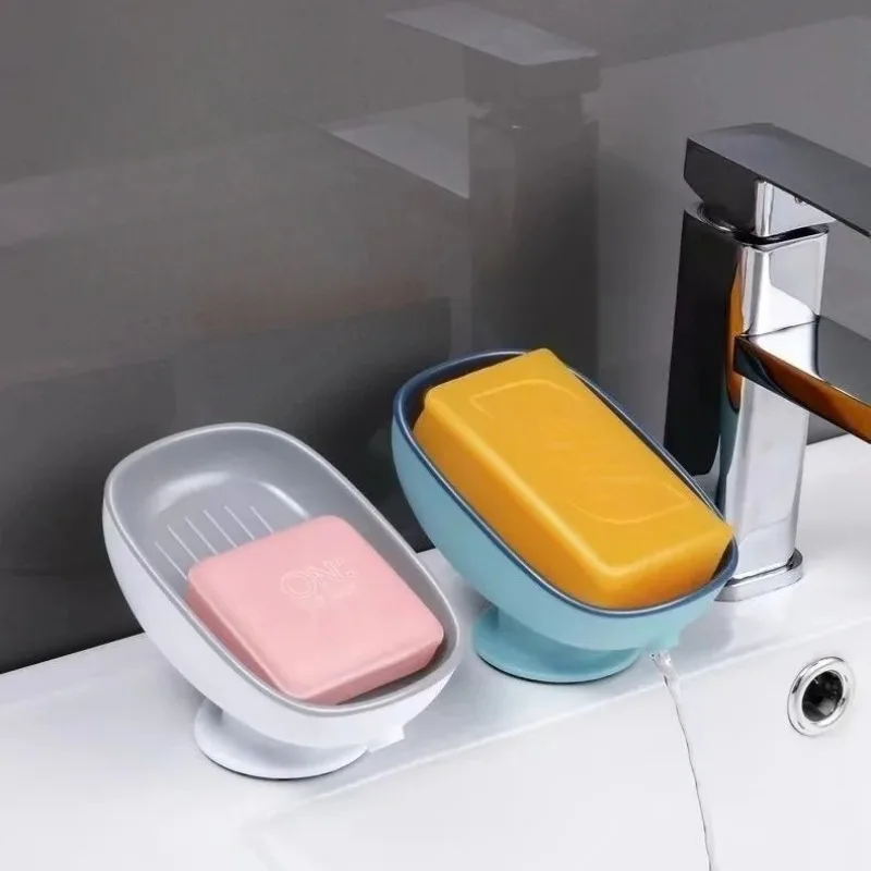 Super Suction Cup Soap Holder With Drain Water For Bathroom Soap Box Dish Kithcen Sponge Holder Soap Container Bathroom Supplies