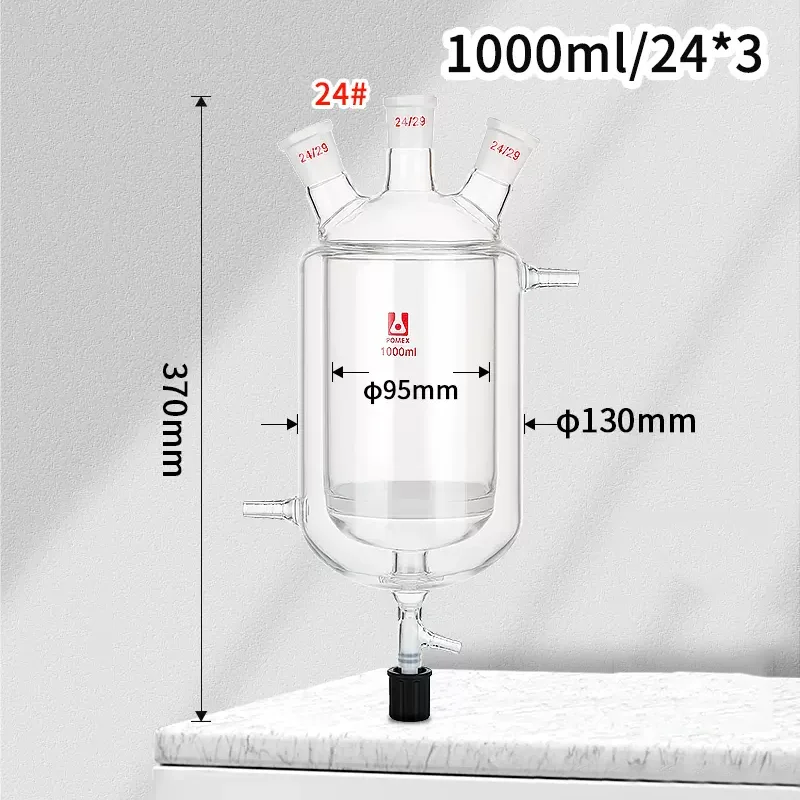 Imagem -05 - Frasco de Reator de Camada Dupla com Pistão de Vácuo Vidro Borossilicato Frasco de Reação de Três Bocas Laboratório 1002000ml