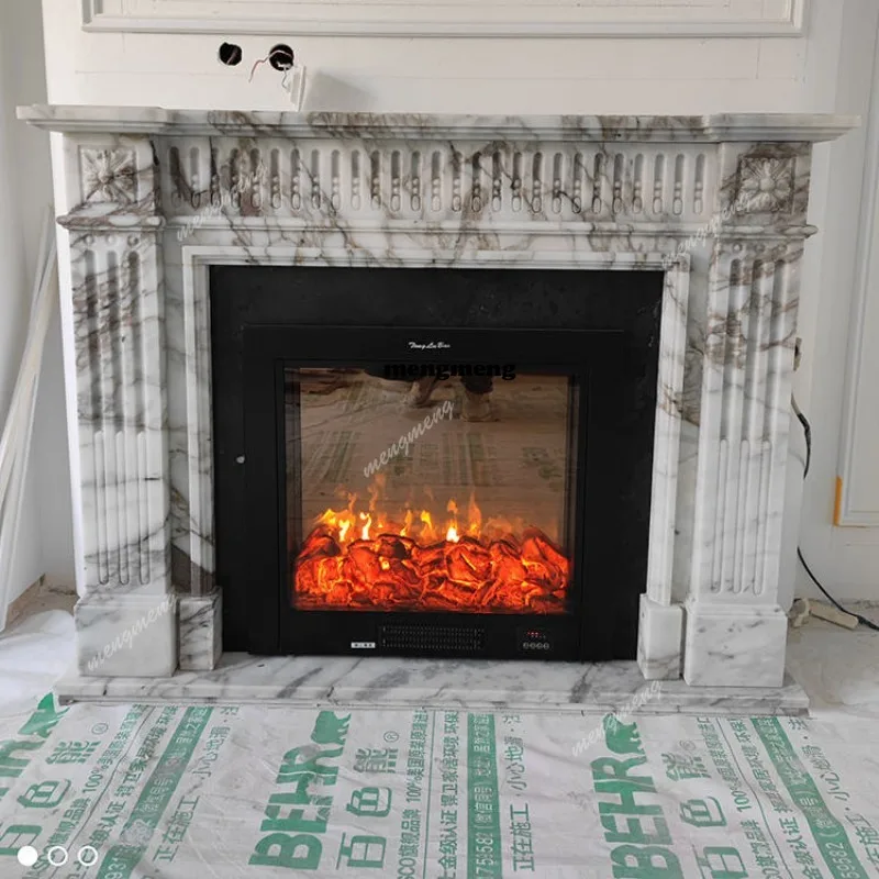 

Marble fireplace wind decorative cabinet villa mantel indoor large white custom stone carving