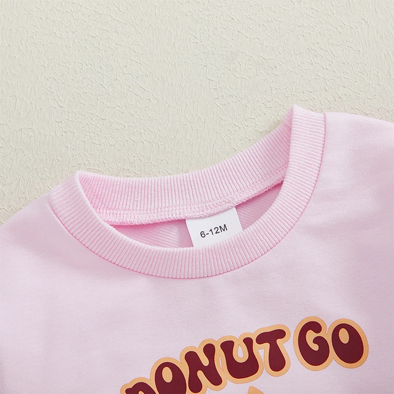 Toddler Girl Valentine s Day Sweatshirt Letter Donut Heart Print Long Sleeve Round Neck Pullover