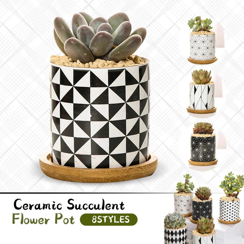Modern Geometric Pattern Ceramic Flower Pot Succulent Plant Pot Planter Office Desktop Bonsai Home Garden Decoration