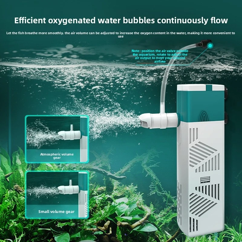 Quiet Aquarium Internal Filter - 4-in-1 Submersible Filter with Oxygen Pump for Small Tanks, Ultra Silent 30dB, High Efficiency