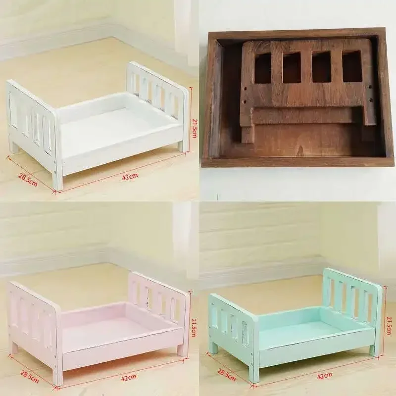 Photography Props solid color Keepsakes Souvenirs Girls BoysNewborn High-quality Wooden Bed Baby Accessories