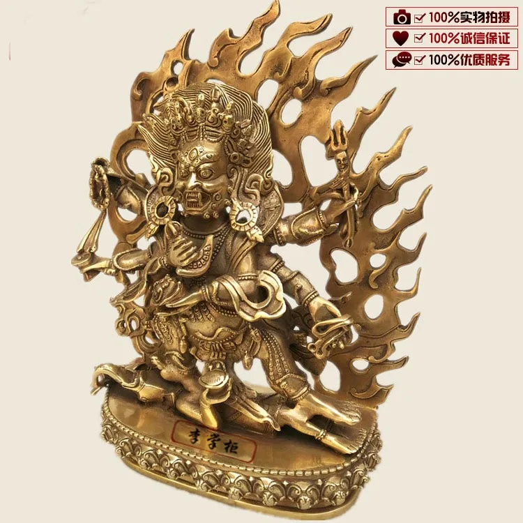 LARGE # Greco-Buddhist efficacious Protection Talisman Tibetan Buddhism gold-plated gilt Six arm Mahaka La buddha brass statue