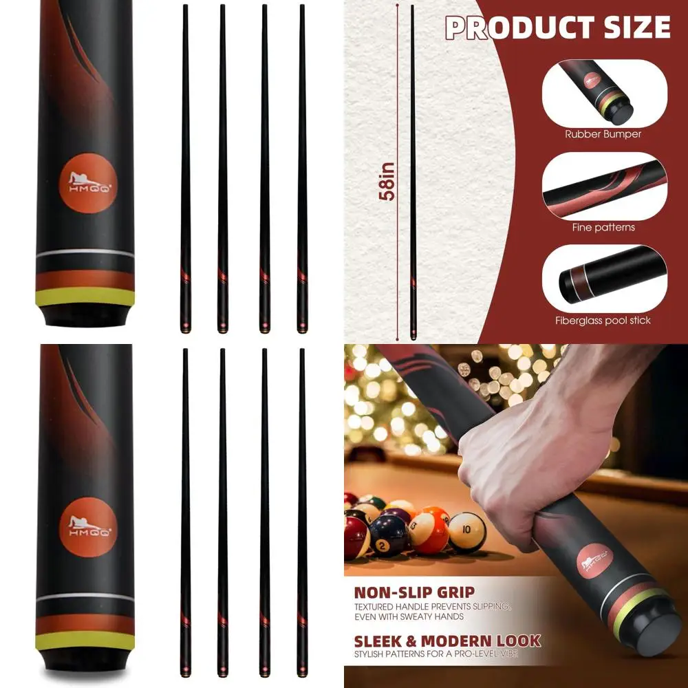 

Set of 4 21oz Graphite Composite Pool Cues, 58 Length, Various Colors