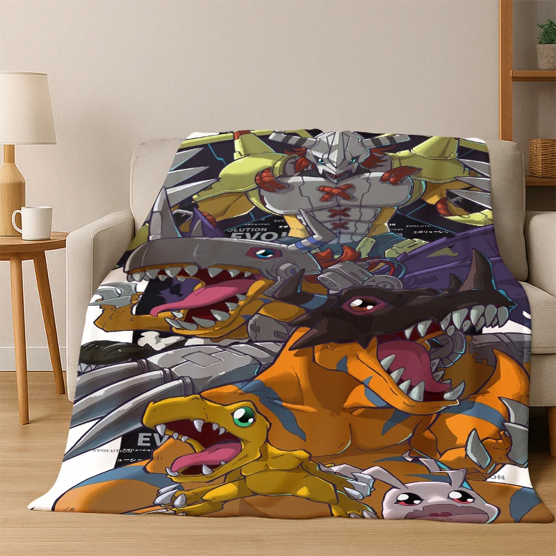 3D Digimon Adventure Angewomon Agumon Cartoon Flannel Blanket Soft Warm Blanket Throw Blanket for Bedroom Living Room Bed