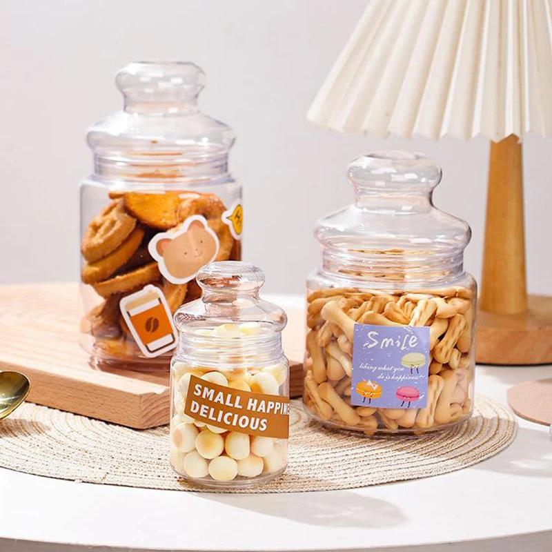 1Pcs Plastic Transparent Candy Jars Plastic Cookie Jars Food Storage Container Reusable Cookie Container Countertop Organizer