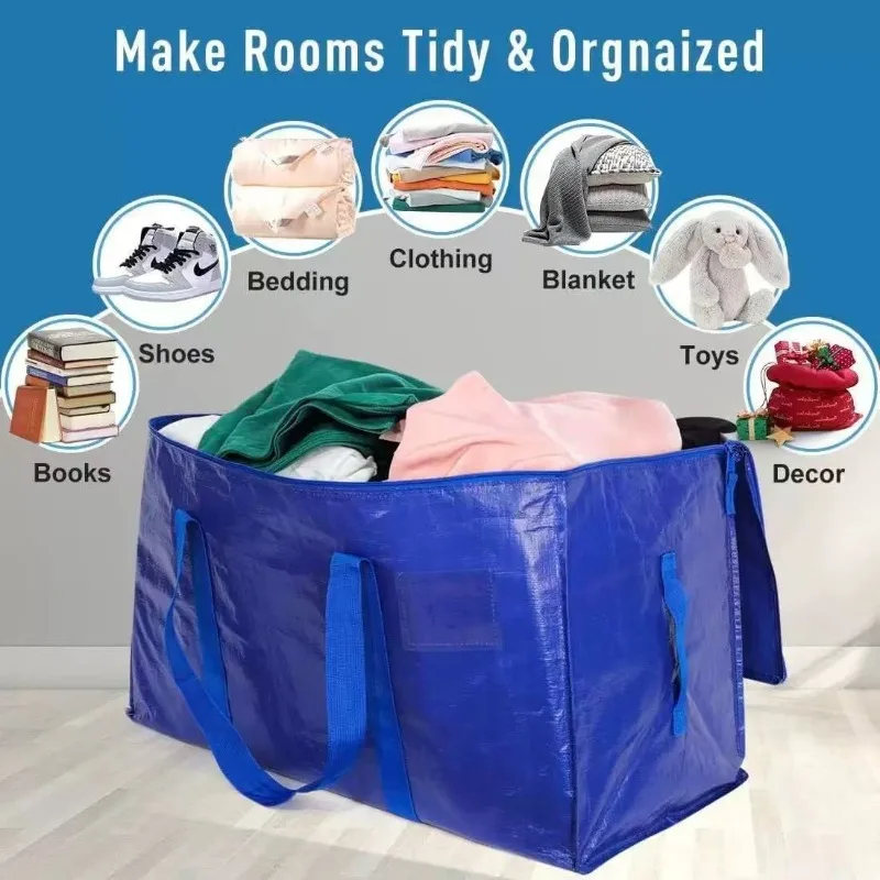 Large Foldable Woven Moving Bag Heavy Duty Waterproof Moisture Proof Dust Resistant Packing Tote for Clothes Quilt