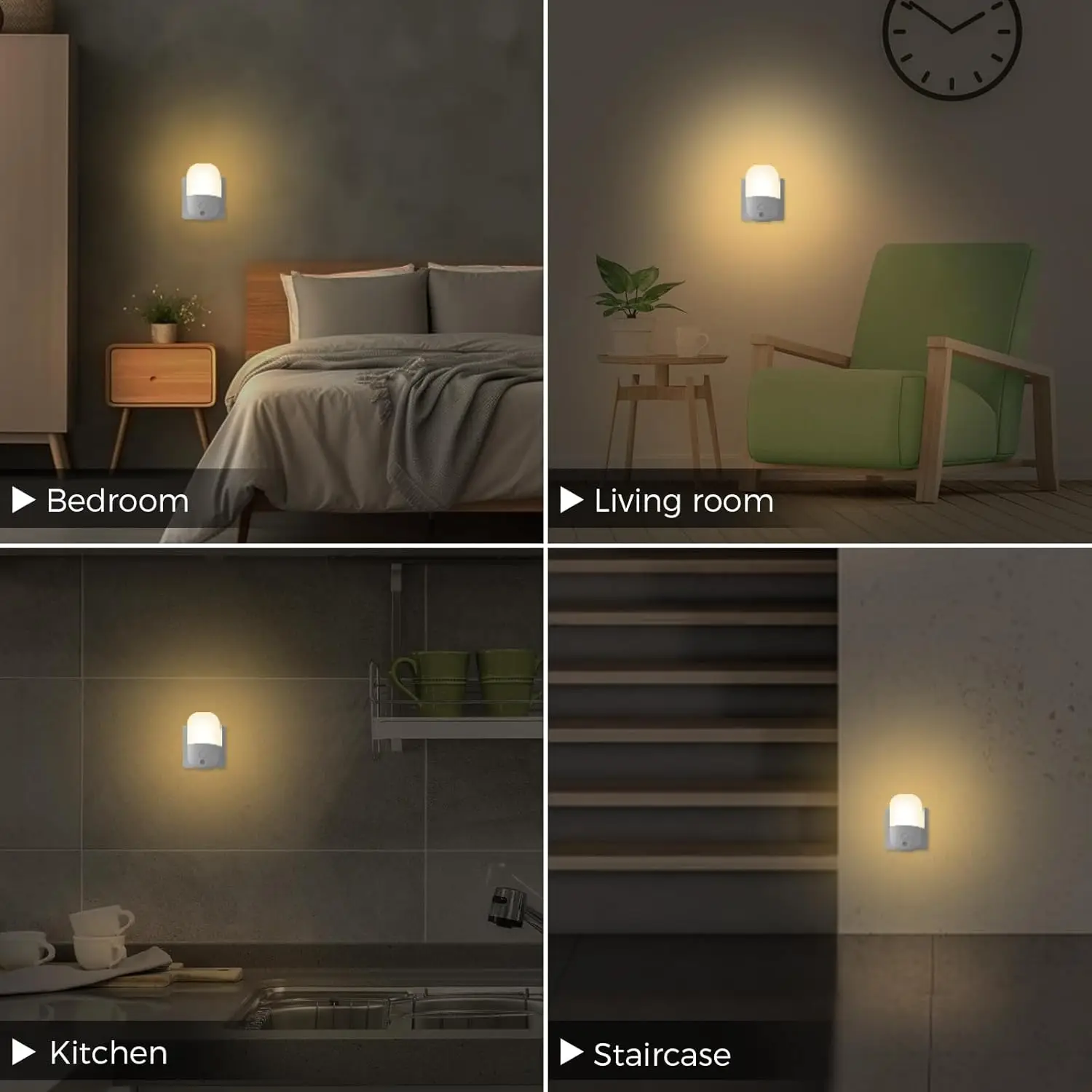 Lampka nocna do montażu na ścianie, z 5 poziomami jasności i czujnikiem zmierzchu, lampka nocna dla dzieci do pokoi dziecięcych.