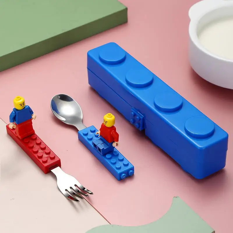 High-Value Fun Creative Building Blocks Portable Cutlery Stainless Steel Cutlery Children'S Assembled Fork And Spoon Set image 6