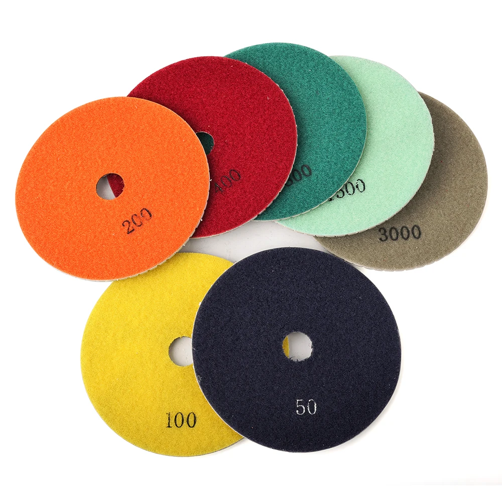 A set of  7-Grits 150mm resin polishing pads and resin grinding discs suitable for polishingMarble Granite, Ceramic, tiles