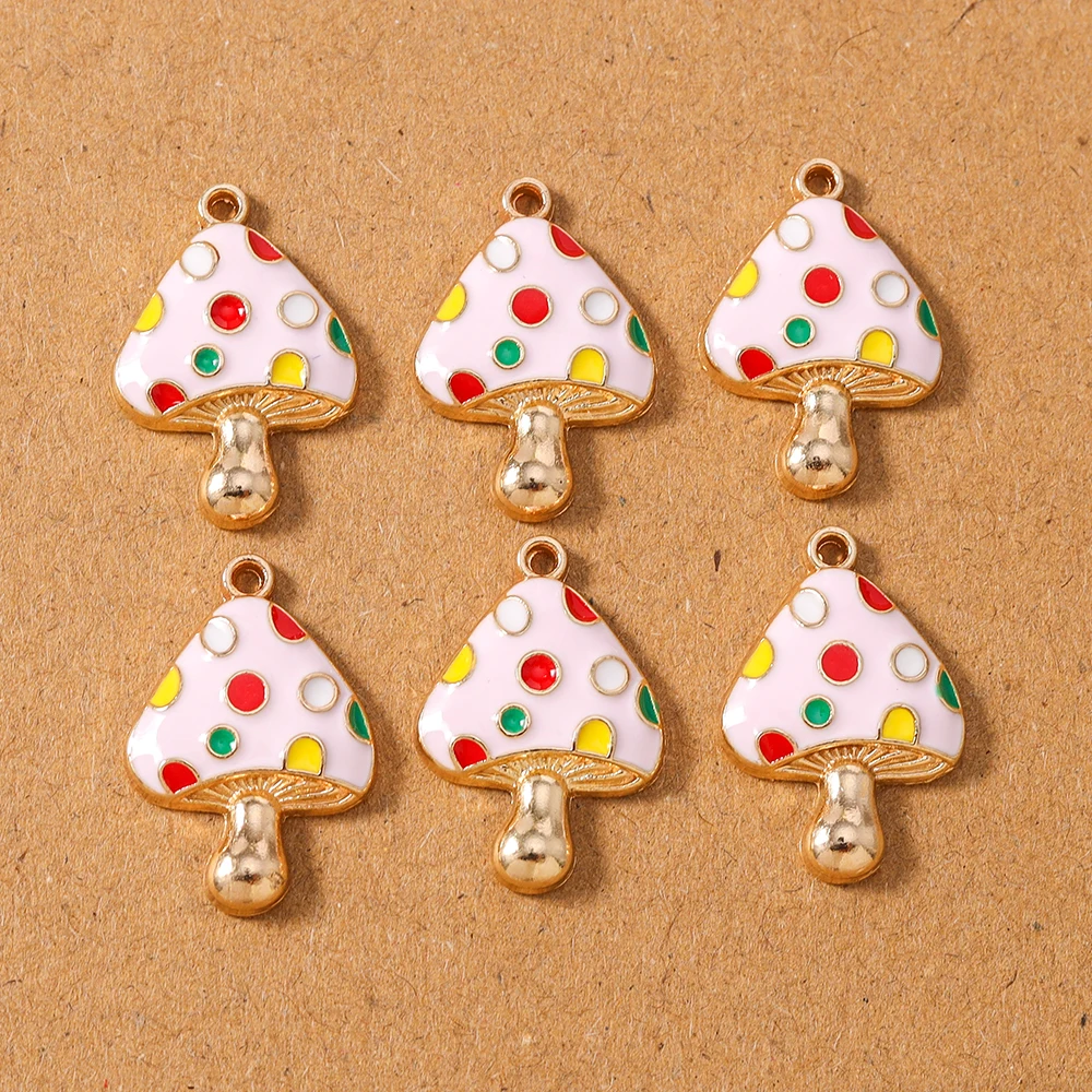 

10pcs Cute Enamel Mushroom Charms Pendants for Necklace Earrings Bracelet DIY Kid's Jewelry Accessories