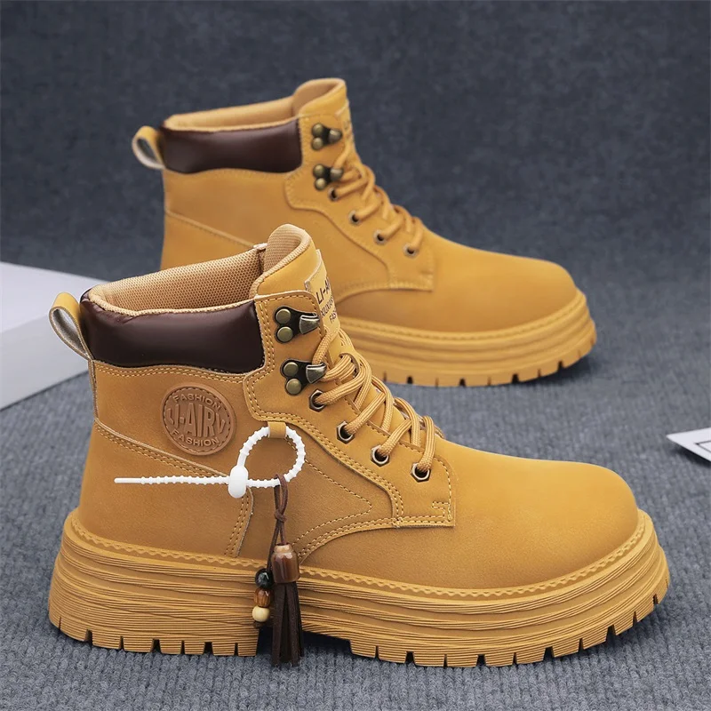 

Высокие ботинки, мужская кожаная обувь, модные мотоциклетные ботильоны для мужчин, зимние ботинки, мужская обувь на шнуровке Botas Hombre 2025