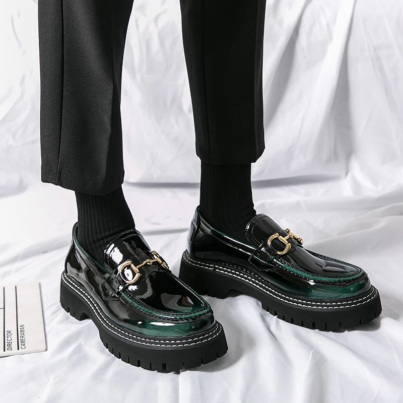 New Man Penny Shoes Spring 2023 New Patent Leather Men Lazy Shoes Student Platform Slip-On Height Increasing Loafers For Men