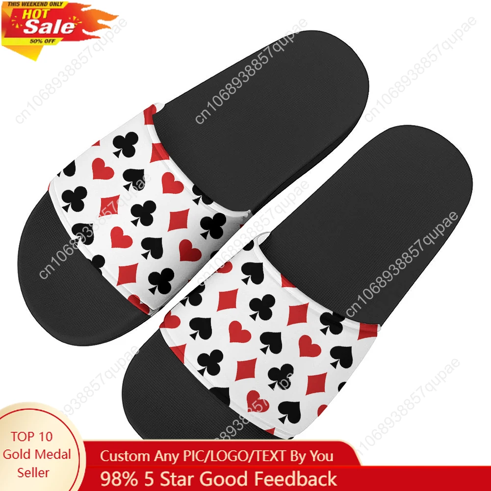 

Тапочки из белой ткани с 3D принтом для игральных карт, домашняя обувь для воды, модные мужские и женские пляжные сандалии для бассейна, летние тапочки на заказ