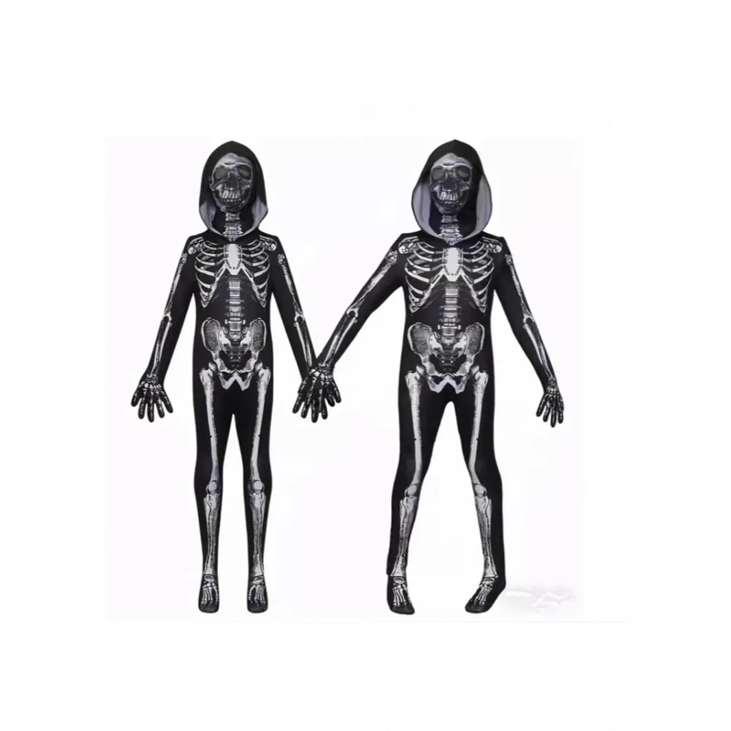 Kids Halloween Skeleton Bodysuit Boys Girls Carnival Costume Baby Party Fancy Dress Children Fun Stage Performance Outfit Adult