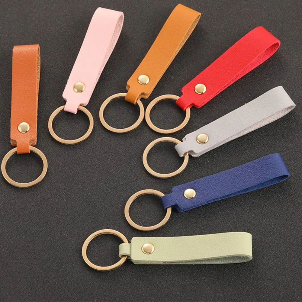 1Pc Car Key Chains PU Leather Keychain Pure Color New Fashion Creative Simple Style Metal Key Rings Accessories Gift For Friends