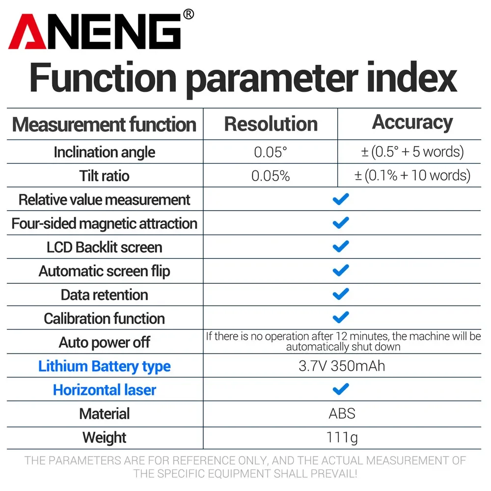 Magnetic Digital Angle Finder ANENG RN03 Laser Inclinometer Rechargeable USB Protractor Level Angle Ruler Angle Measurement