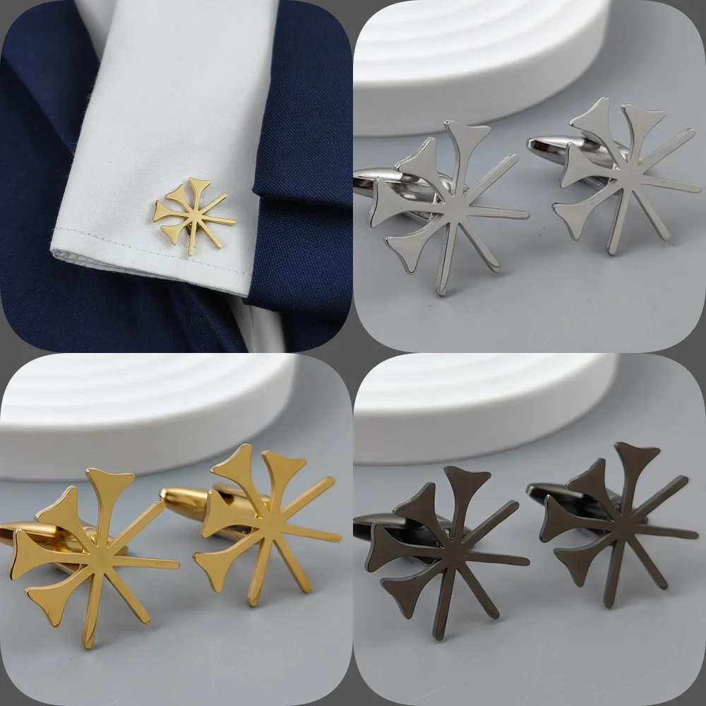 New eight-pointed star cufflinks, fashionable metal badges, retro style clothing accessories, suitable for dinner parties