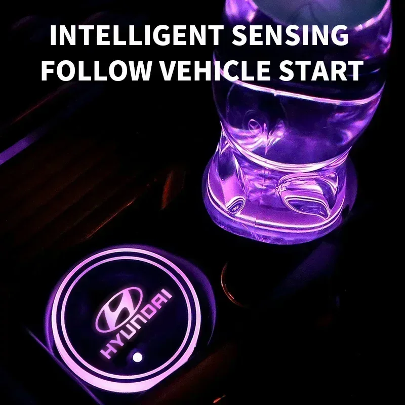 2Pcs Led Car Logo Light Luminous Coaster Drinks Light For Hyundai i10 Elantra Getz Sonata XG Terracan Tucson Coupe Trajet Matrix