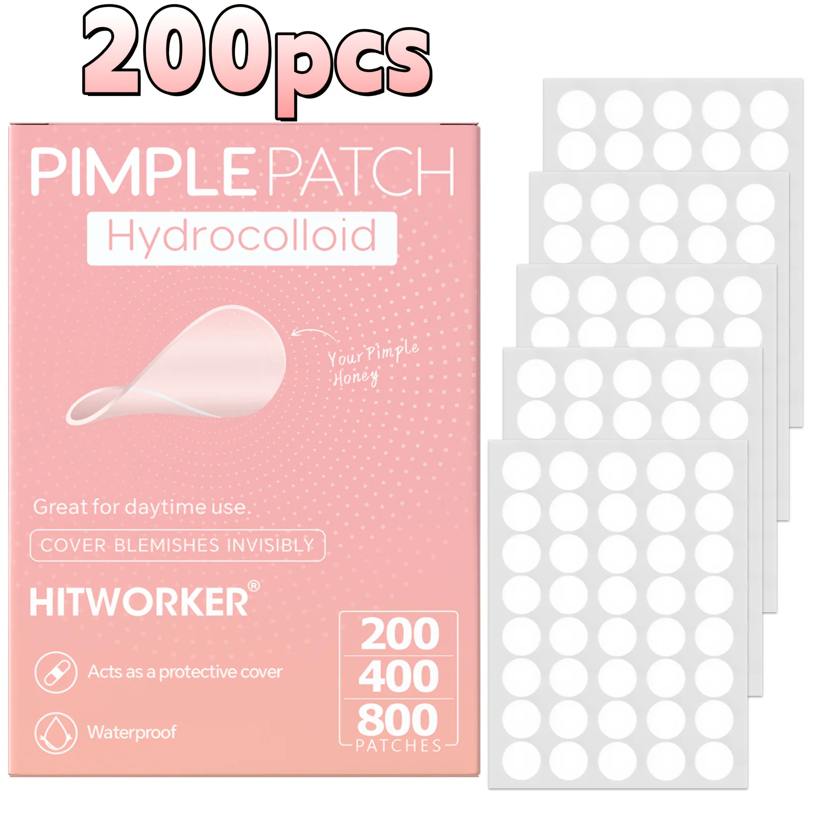 HITWORKER 800-teilige Akne-Pflaster | Runde Aknepflaster mit Hydrokolloid | Leistungsstarke Absorption von Akne-Sekretions, sanfte Reinigung