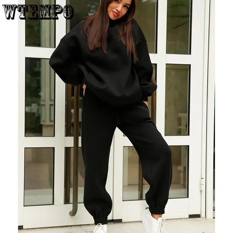 WTEMPO Tracksuits Women Casual Solid Warm Suits Hoodies Sweatpants Female Autumn Winter Pullovers Sweatshirts Pants 2 Piece Set