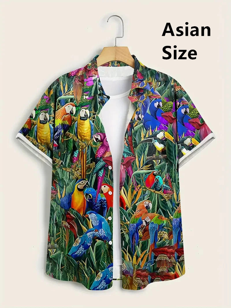 3D Print Parrot Pattern Man Dress Shirts Women Oversized Summer Tropical Tops Casual Beach Hawaiian Harajuku Shirt Men Clothing