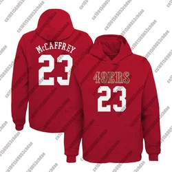 Adult Youth Kids 49ers Christian McCaffrey Scarlet Rugby Pullover Hoodie Men's Popular Street Sport Unisex Rugby Sweatshirt