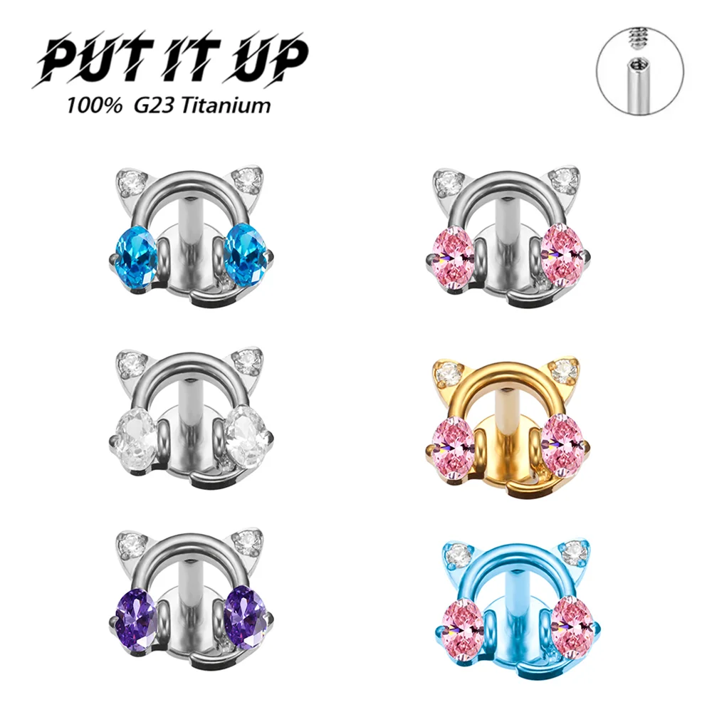 

PUTITUP F136 Titanium Alloy High Quality New Cat Earphone Zirconia Earrings Low Luxury Ear Bone Lip Nail Body Piercing Jewellery