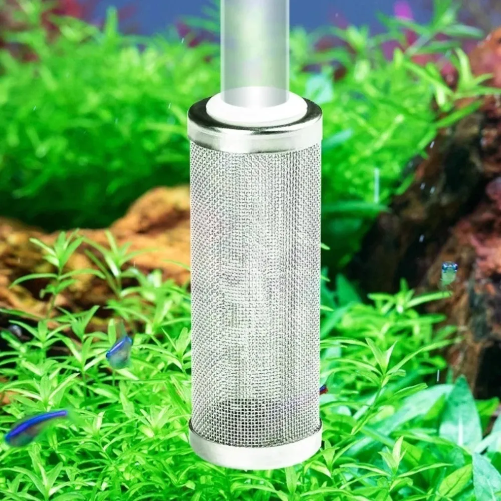 Aquarium-Wassereinlassfilter, zylindrisches Garnelennetz aus Edelstahl, langlebig, 12/16 mm, praktische Schutzkappe für den Wassereinlass im Aquarium