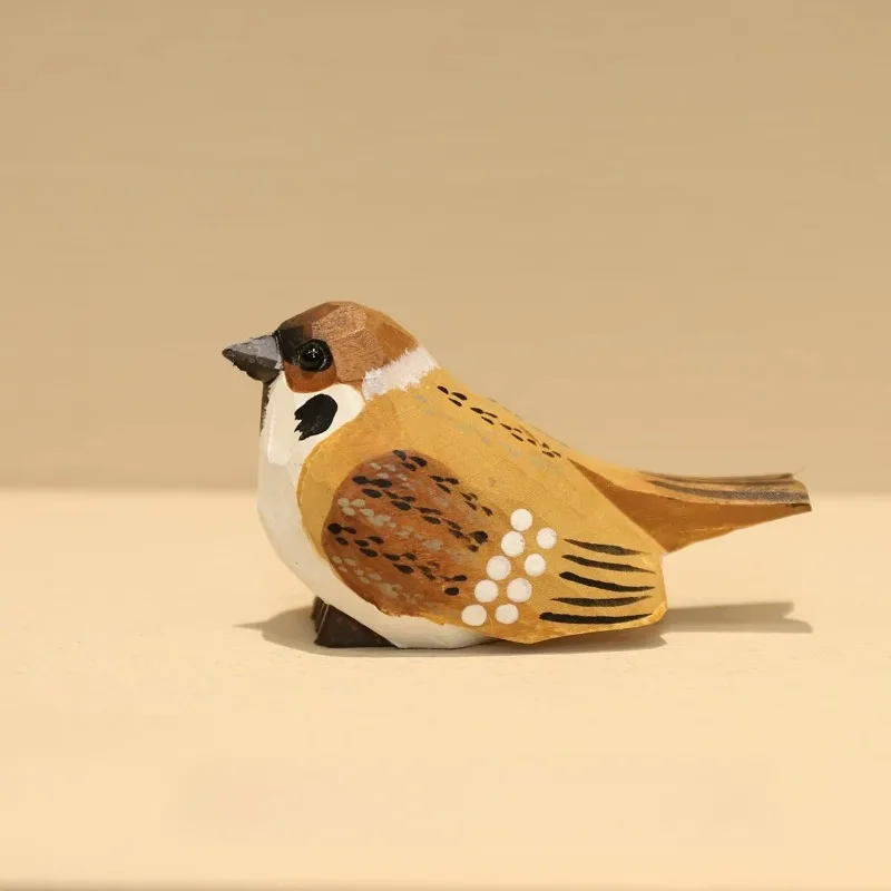 1PC Wooden Bird Statue Miniature Animals Art Crafts Sculpture Home Decoration Crafts Photography Props Children Birthday Gifts