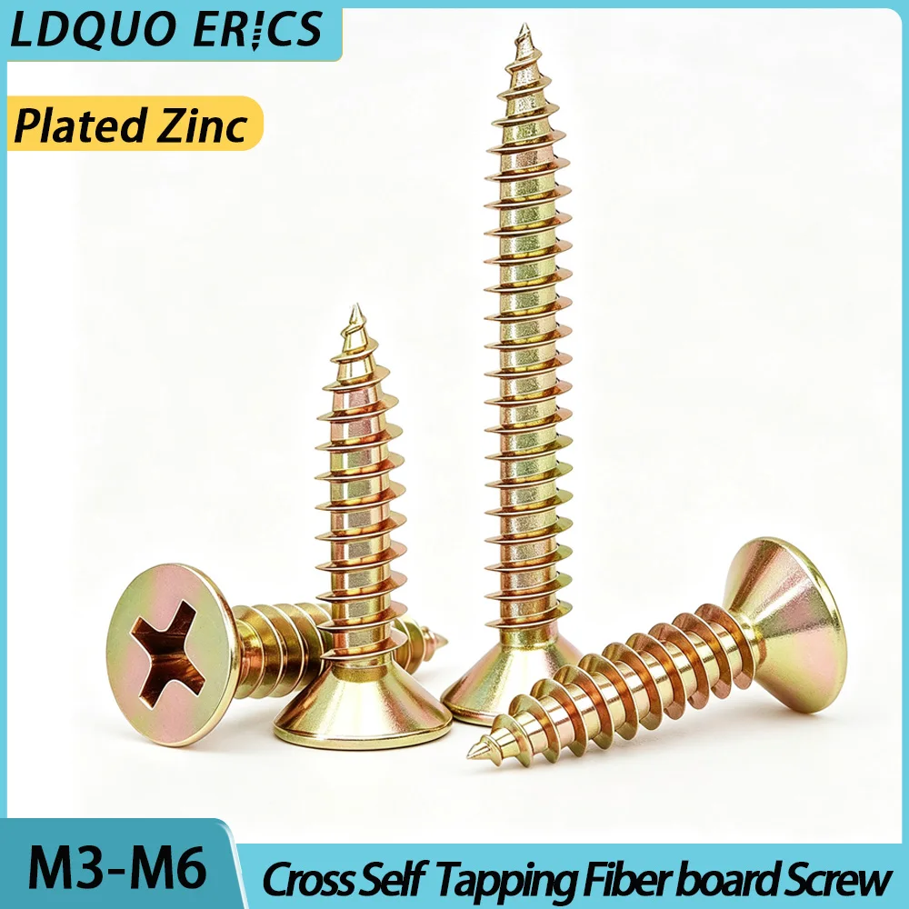 10/20/30/50pcs M3 M3.5 M4 M5 M6 Zinc Cross Flat Head Fiberboard Screw Drywall Self Tapping Chipboard  Wood Countersunk Screws