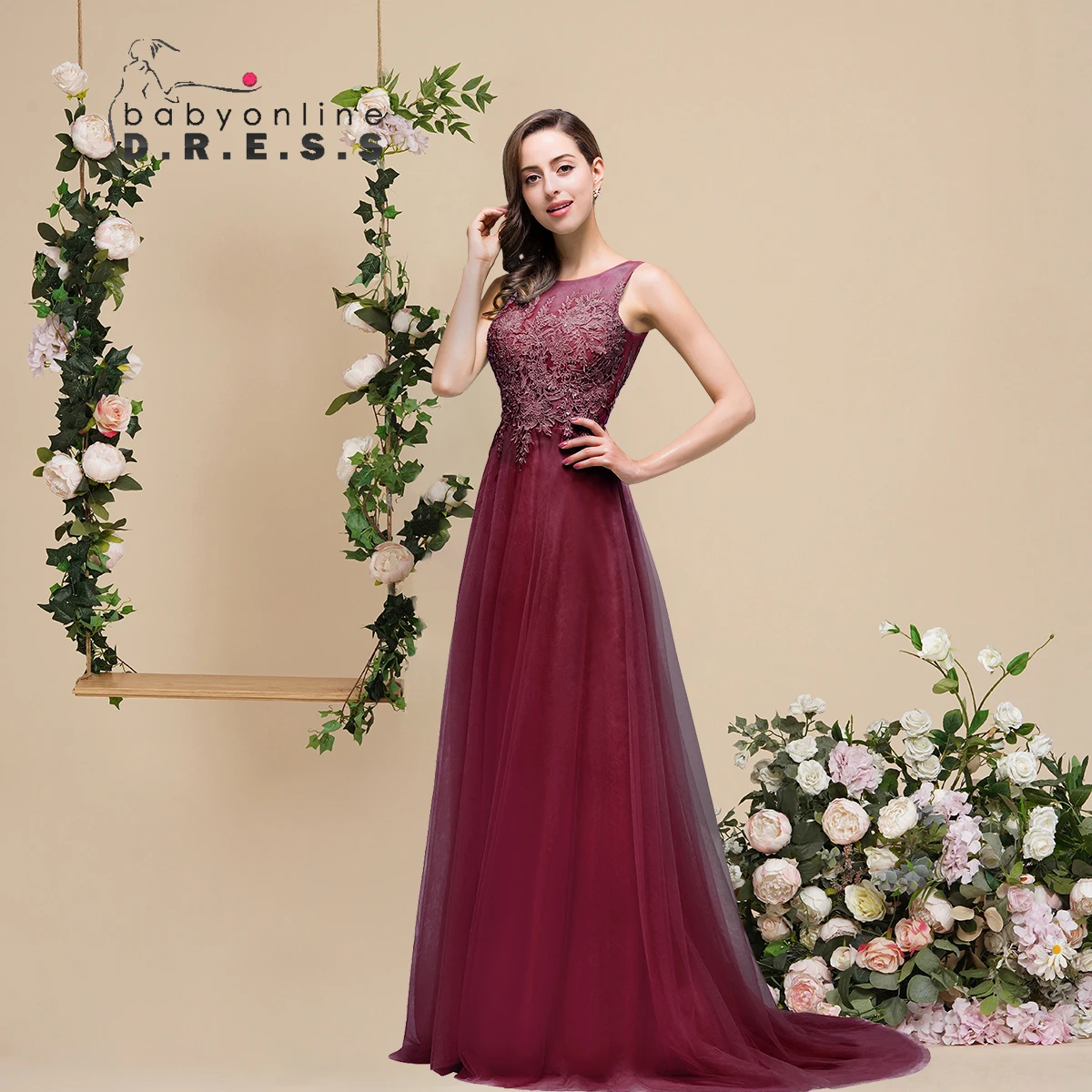 

BABYONLINE robe Elegant Burgundy Bridesmaid Dresses Summer Chiffon A Line Long Wedding Guest Gowns שמלות ערב לנשים לאירוע