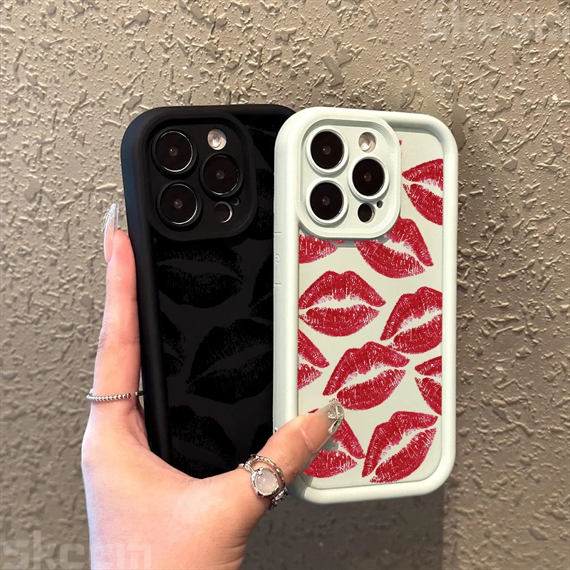 Black And Red Lips Kiss Print Soft Silicone Case For Samsung Galaxy S25 Ultra S24 Plus S23 FE S22 S21 S20 A55 A54 A15 A35 Cover - náhled 6