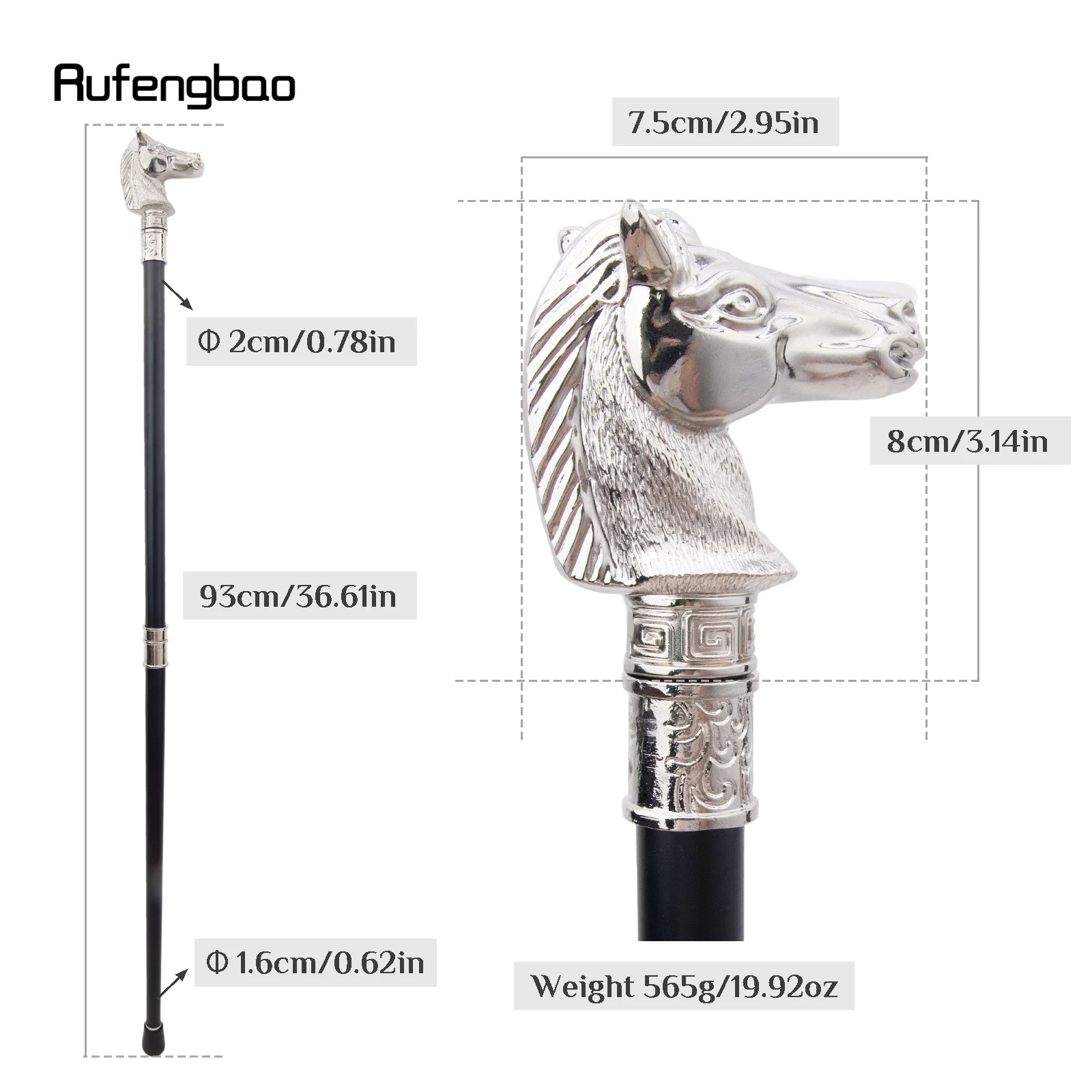 White Race Horse Bristle Head Animal Fashion Walking Stick Decorative Cospaly Party Fashionable Walking Cane Crosier 93cm