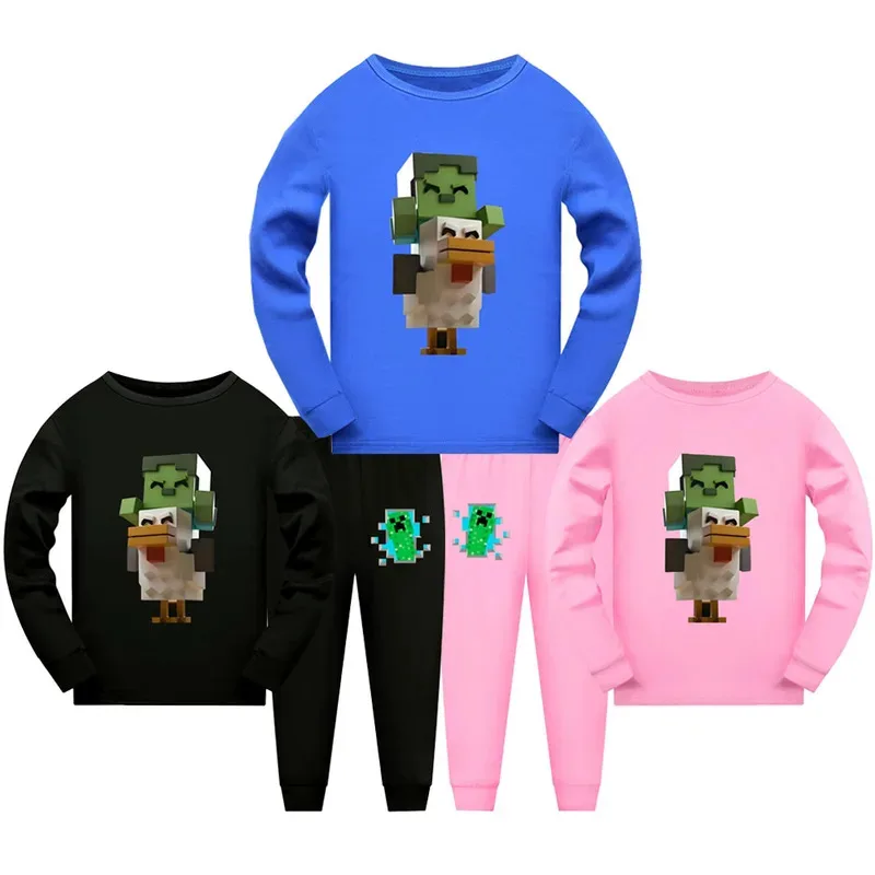 

Chicken Jockey Kids Long Sleeve Shirt + Pants Set Game Chicken Jockey Zombie Print Boys Girls Fashion Clothes Casaul Sleepwear