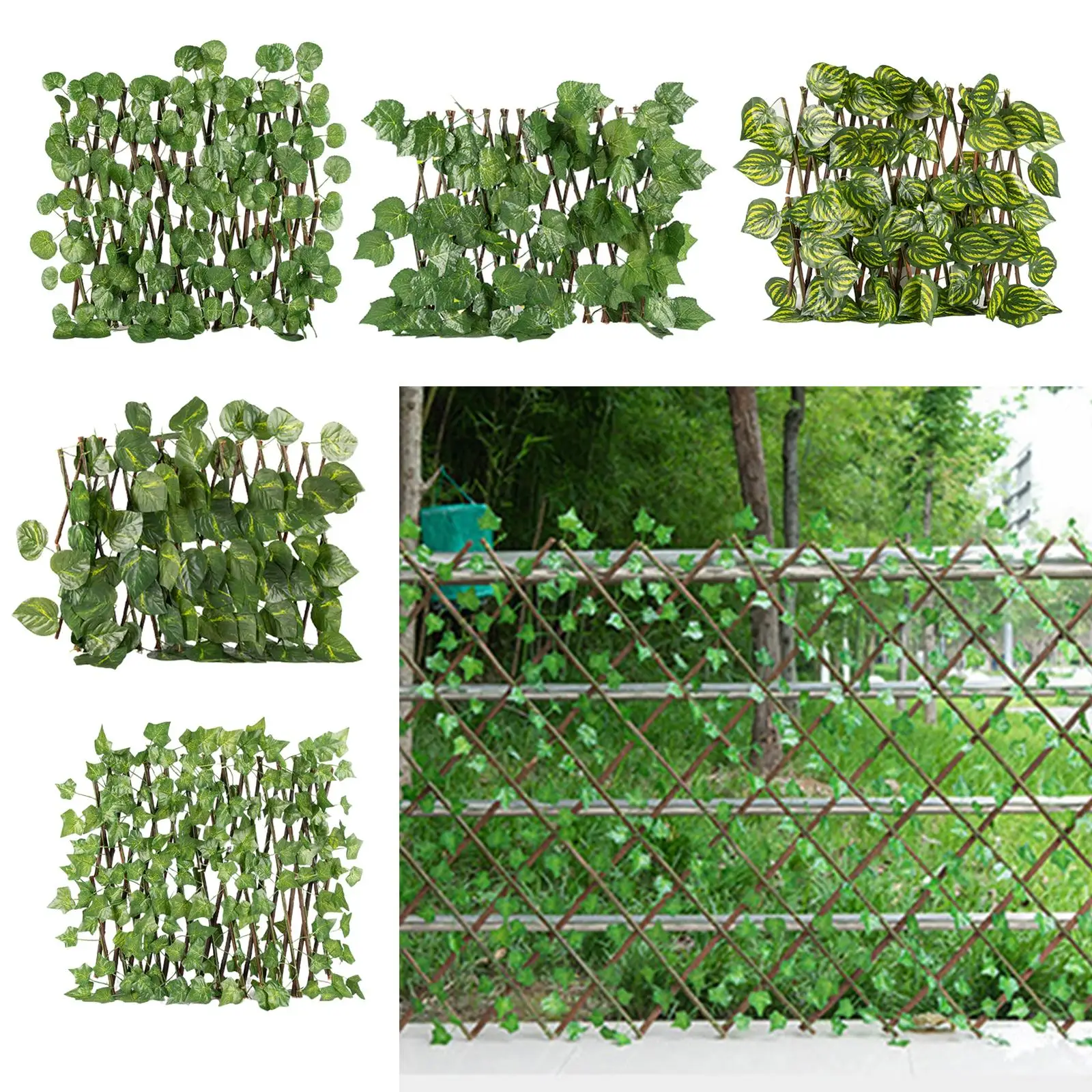 Outdoor Garden Expandable Trellis Artificial Leaves Fence Privacy Screening Panel
