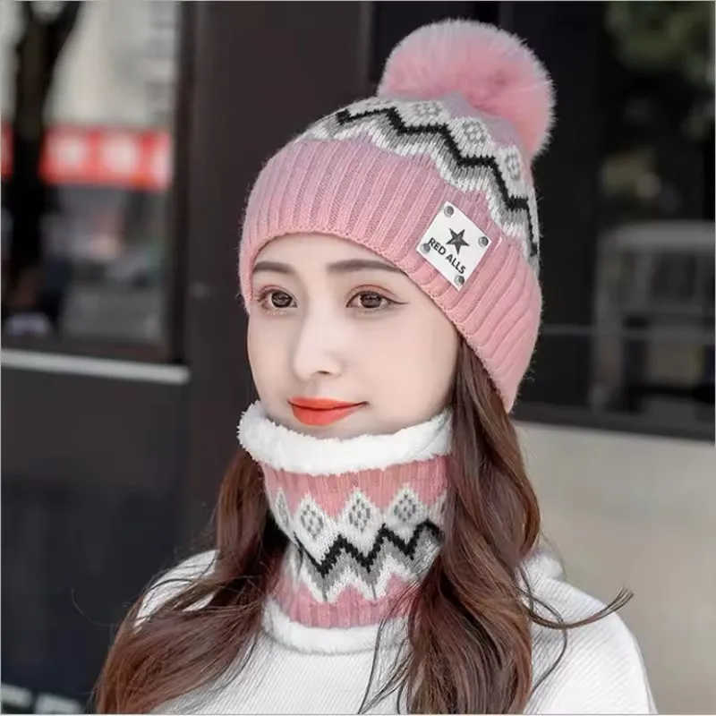 2PCS Winter Plush Warm Scarf Hat Set for Women Velvet Windproof and Cold Proof Ear Protection Outdoor Bicycle Commuting Set