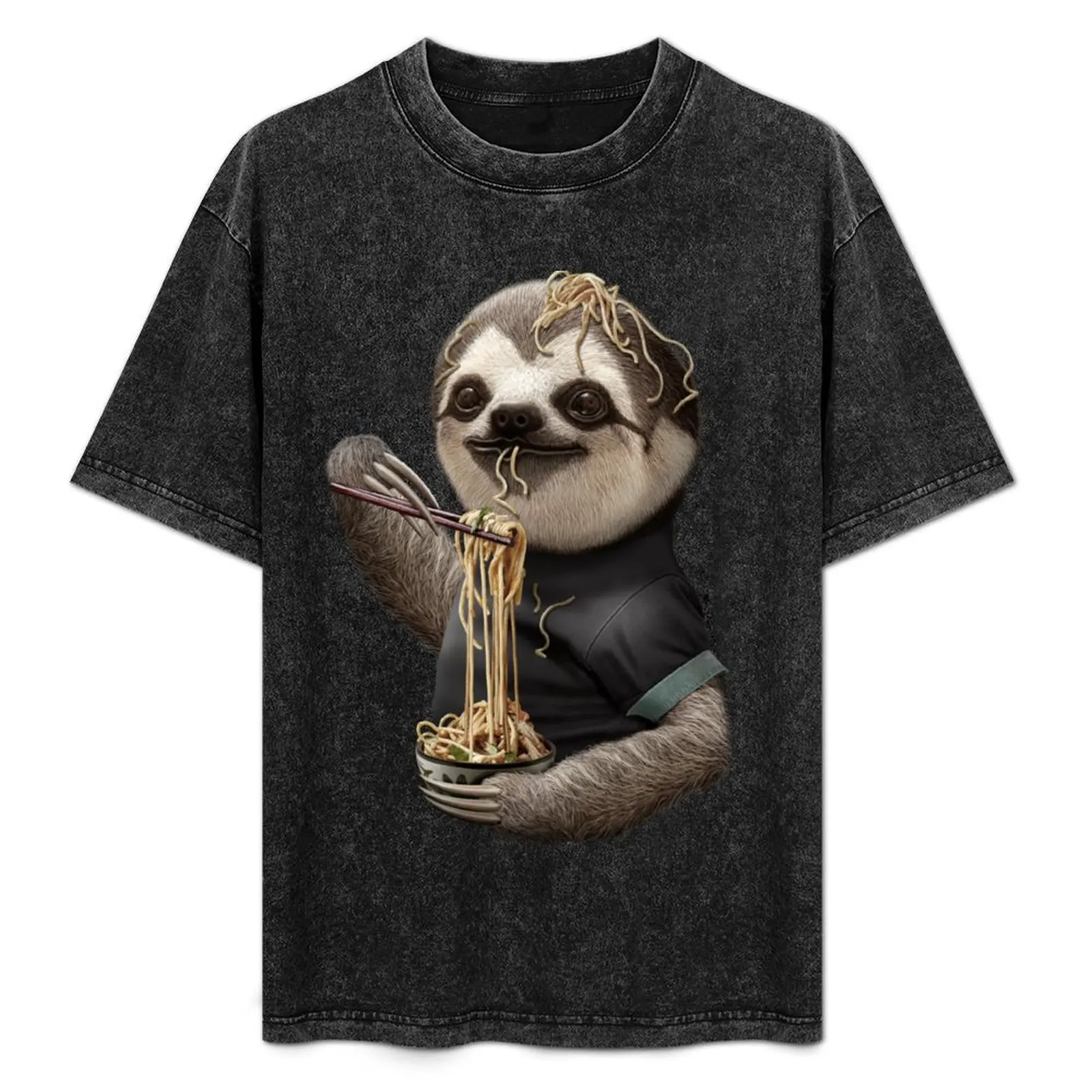 

SLOTH EAT NOODLE T-Shirt Basic Solid Color Casual Tee Shirt