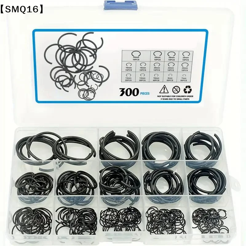 300PCS Metric 7-30MM Round Wire C-Clips Internal Snap Rings Assortment Kit For Hole Black-Finish Steel Accessories【SMQ】