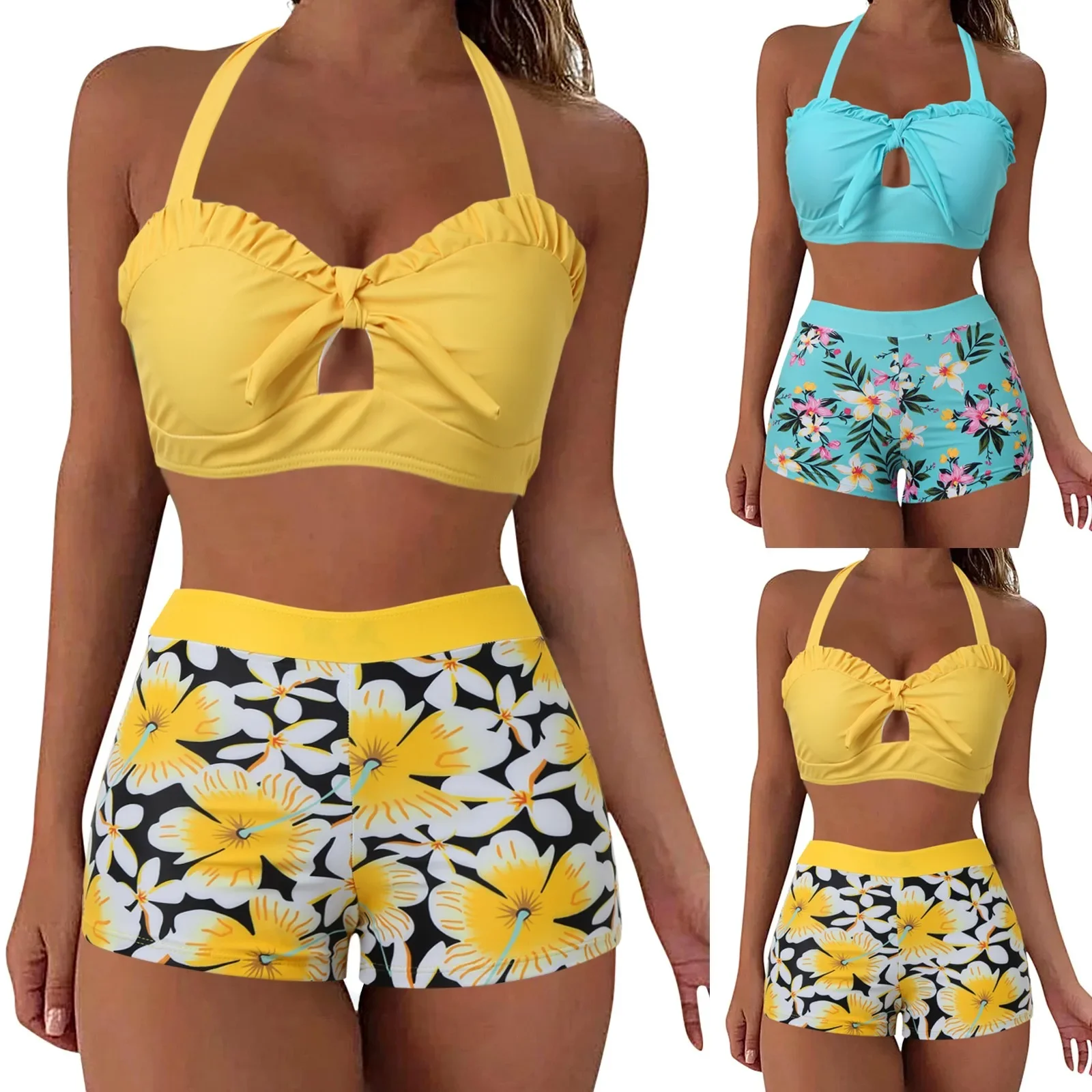 Bikini da donna Trend 2024 Costumi da bagno da donna Tankini Costume da bagno normale in 2 pezzi Stampato floreale in 2 pezzi con stampa floreale