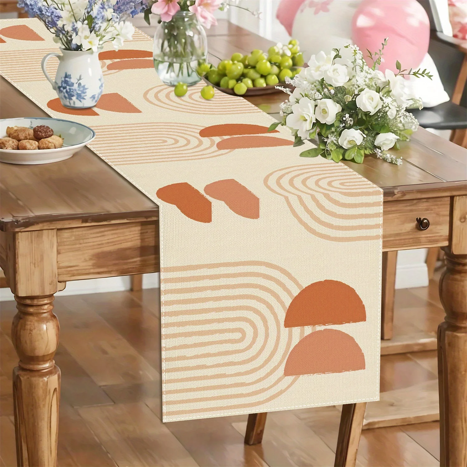 A Minimalist Geometric Half-Circle Spiral Table Runner Suitable for Date Nights And Home Decor